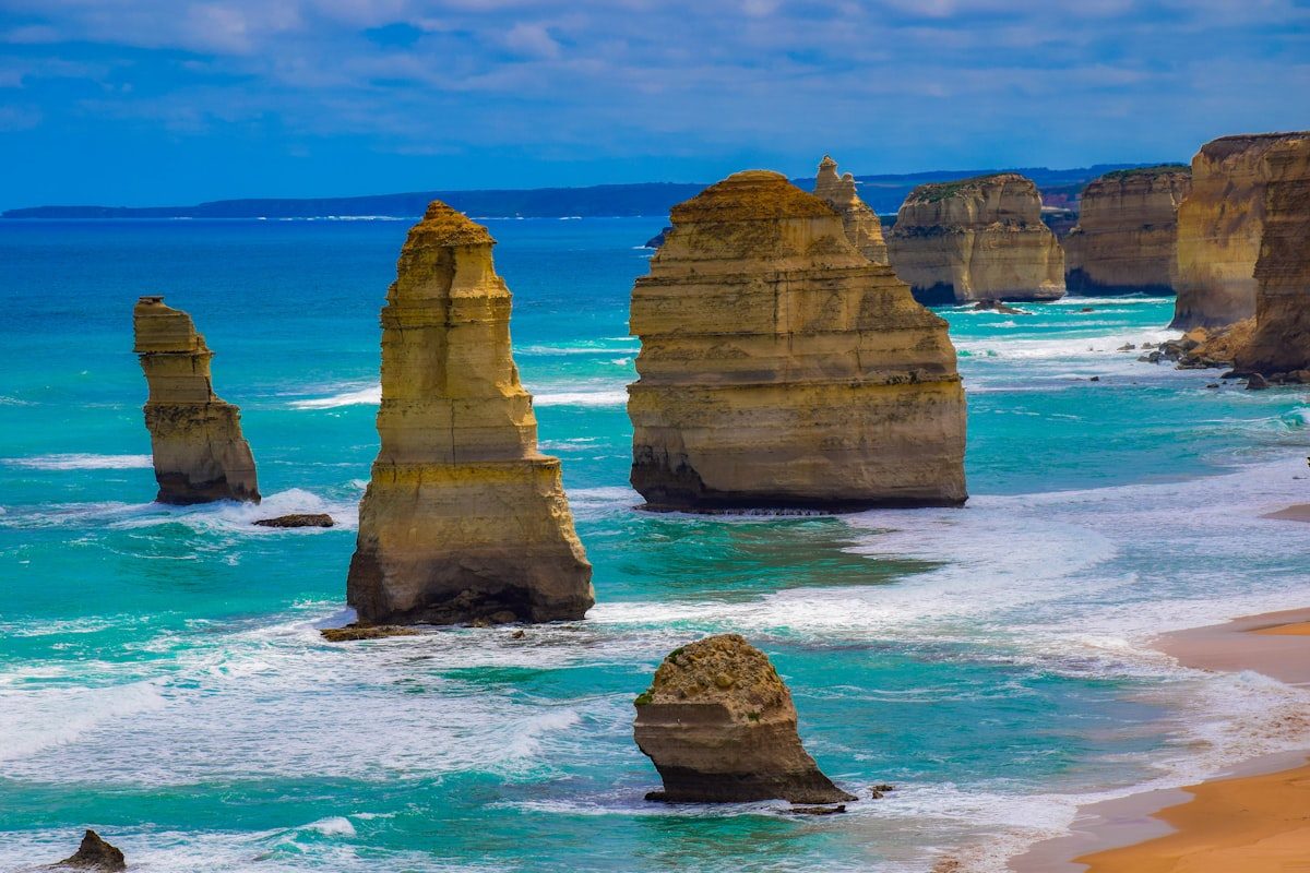 The Twelve Apostles rising from the Southern Ocean